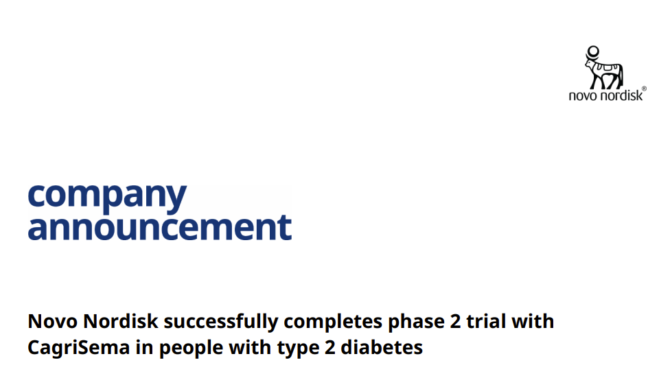Novo Nordisk schließt Phase-2-Studie mit CagriSema bei Menschen mit Typ-2-Diabetes erfolgreich ab